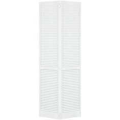 a white room divider with shutters on the sides