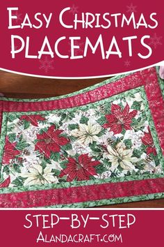 an easy christmas placemat with poinsettis on it and the title overlay reads, easy christmas placemats step - by - by - step