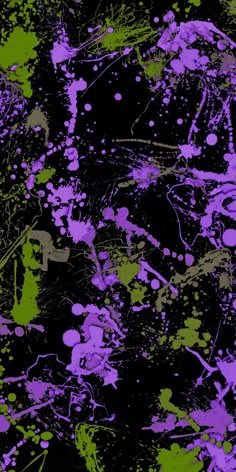 purple and green paint splattered on a black background with lots of white dots