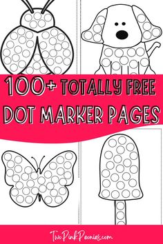 text that says 100+ totally free dot marker pages around the text are mock ups of some of the dot marker pages Dot Markers Art, Toddler Journal, Dot Marker Printables, Toddler Printables, Preschool Activities Printable, Dot Marker Activities, Fun Activity For Kids, Marker Crafts, Fall Preschool Activities