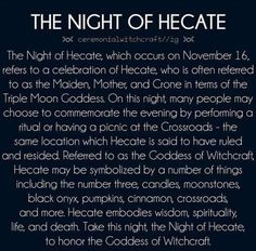 the night of hecatet is written in black and white on a dark background