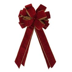 a red bow with gold trim on it