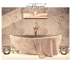 a bathroom with marble walls and flooring is featured in this ad for luxury bathtubs