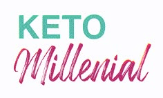 the words keto millenii written in pink and teal on a white background