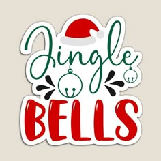 a sticker with the words jingle bells in red, green and white on it