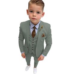 a little boy in a suit and tie is standing with his hands on his hips