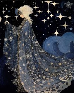 a painting of a woman with stars on her dress