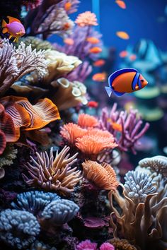 an aquarium filled with lots of different types of corals and sea creatures in it