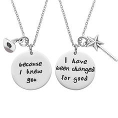 PRICES MAY VARY. ✔BEST FRIEND NECKLACES - "Because I Knew You I Have Been Changed for Good". Perfect gifts for best friends sister students teacher or yourself! ✔BEST FRIENDS NECKLACE FOR 2 - The diameter of the pendant is one inch, and the chain length of the necklace is about 20 inches.Its quality is very good, the chain and pendant links are very strong and will not fall off, which is perfect for giving as a gift to your friends and family. ✔BFF NECKLACE FOR 2 - The necklace is made of stainl Best Friends Necklaces For 2, Bestie Necklaces, Best Gift For Sister, Wicked The Musical, Best Friends Necklace, Sisters Necklace, Gifts For Best Friends, Friends Necklace, Bff Necklace