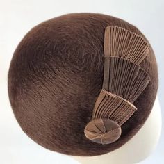 Brown Melusine Felt Hat with Ribbon Fans and Button handmade by Imogen's Imagination