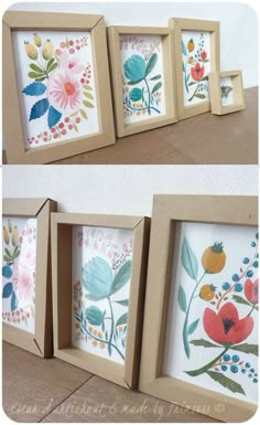 three pictures of different flowers are shown in the same frame, and one is painted with watercolors