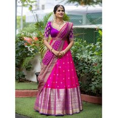 Half Saree Function, Lehenga Saree Design, Frida Art, Lehenga Blouse Designs, Half Saree Designs