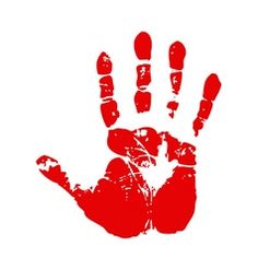 a red hand print on a white background