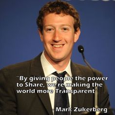 a man in a suit and tie at a podium with a quote from mark zukerberg