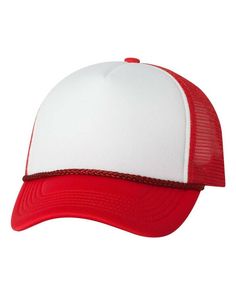 Foam Mesh-Back Trucker Cap - WHITE/ RED - ADJUSTABLE | Valucap Foam Mesh-Back Trucker Cap in White/Red Size Adjustable | Polyester White Trucker Hat, 5 Panel Hat, Vintage Cowgirl, Personalized Embroidery, Birthday Hat, Mesh Cap, Red Hat, Dolly Parton, Vinyl Projects