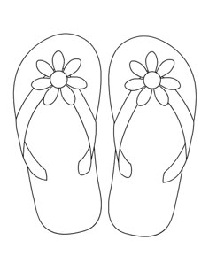 a pair of flip flops with a flower on the front and bottom, coloring page