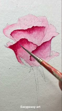 a drawing of a pink rose with watercolor pencils