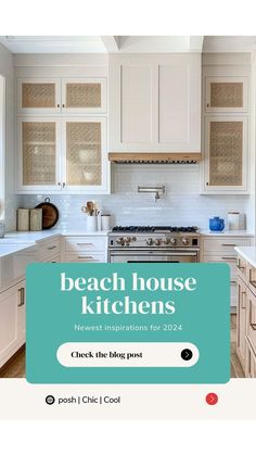 beach house kitchens: how to decorate a coastal kitchen Coastal Kitchens Beach Houses, Beach House Interiors Coastal, Small Coastal Kitchen Ideas, Coastal Homes Interior, Kitchen Design Blue, Coastal Chic Kitchen, Kitchen Ideas Coastal, Coastal Beach House Interiors, Coastal Kitchen Cabinets