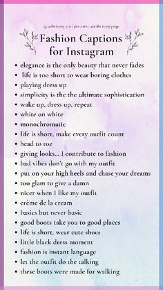 the words fashion captions for instagram on a purple and blue watercolor background