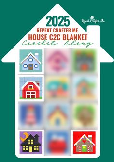 the front cover of a house cross stitch pattern book, featuring images of houses in different colors