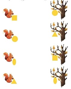 an orange squirrel is standing in front of a tree and yellow circles are around it