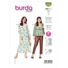 a woman in a dress and pants sewing pattern