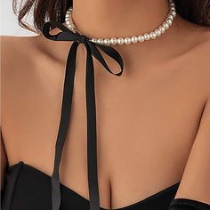 Super Cute And Stylish Ships In 5-10 Business Days Black Ribbon Choker Necklace, Black Ribbon Choker, Ribbon Choker Necklace, Bow Choker, Vacation Jewelry, Black Velvet Bow, Ribbon Choker, Pearl Beach, Trending Necklaces