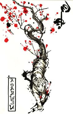 an artistic drawing of a tiger with music notes