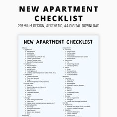 the new apartment checklist is shown in black and white