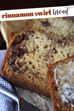 cinnamon swirl bread is cut into slices on a plate