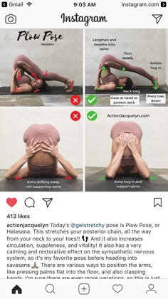 a woman is doing yoga poses on her stomach and back with the caption instagram