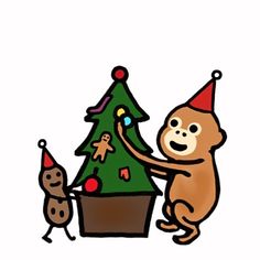 a monkey is decorating a christmas tree