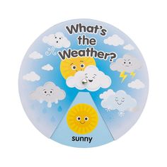 a weather clock with clouds and sun on the front, which says what's the weather?