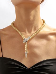 Snake Shape Stylish Selection Necklaces Accessories GOLD-One_size Studded Necklace, Snake Necklace, Snake Patterns, Style Punk, Rhinestone Studs, Silver Accessories, Minimalist Necklace, Accessories Necklace, Edgy Fashion