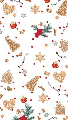 christmas cookies and other holiday decorations on a white background