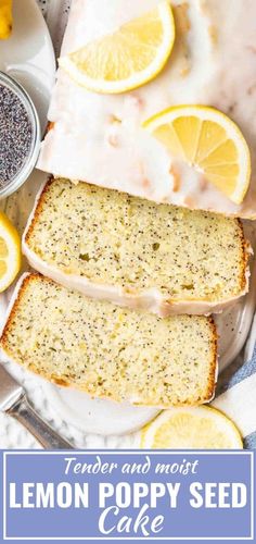 lemon poppy seed cake on a white plate