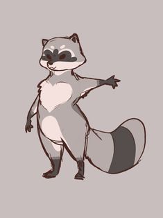 a drawing of a raccoon standing on one leg and holding his arms out