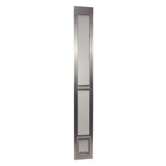 a tall stainless steel door on a white background