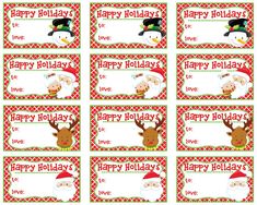 christmas gift tags with reindeers and snowmen on them, all in red and green