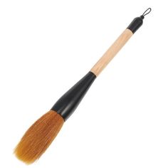 a wooden brush with black handle on a white background