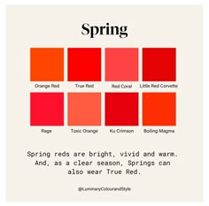 an orange and red color scheme with the words spring in different font styles on it