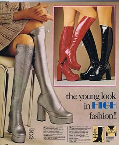 I had a pair of these!!!!!!! 60s Heels Vintage, 1970s Shoes, 70s Boots, 70s Outfit, 70s Shoes, Raw Meat