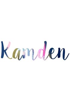 the word kanden written in watercolor on a white background