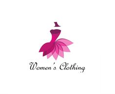 the logo for women's clothing is pink and has a woman in a dress on it