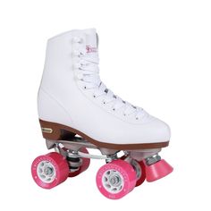 a pair of roller skates with pink wheels