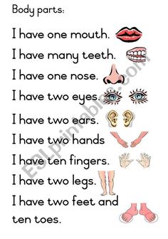 an english worksheet with the words body parts