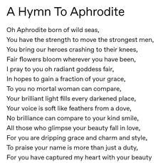 a poem written in black and white with the words'a hyrm to aphrodite '