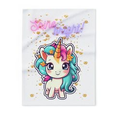 a unicorn sticker with glitter on it's head and the words shine bright