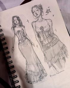 a drawing of two women in dresses