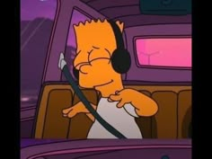 the simpsons is driving with headphones on